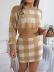 Plaid Round Neck Top and Skirt Sweater Set - Premium   - Just $56.95! Shop now at LACEDUPED