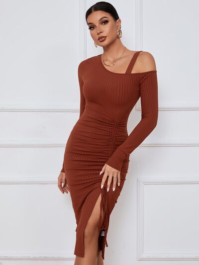 Ribbed Ruched Drawstring Wrap Dress - Premium   - Just $49.95! Shop now at LACEDUPED