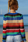 Rainbow Stripe Openwork Long Sleeve Cover-Up - Premium   - Just $43.95! Shop now at LACEDUPED