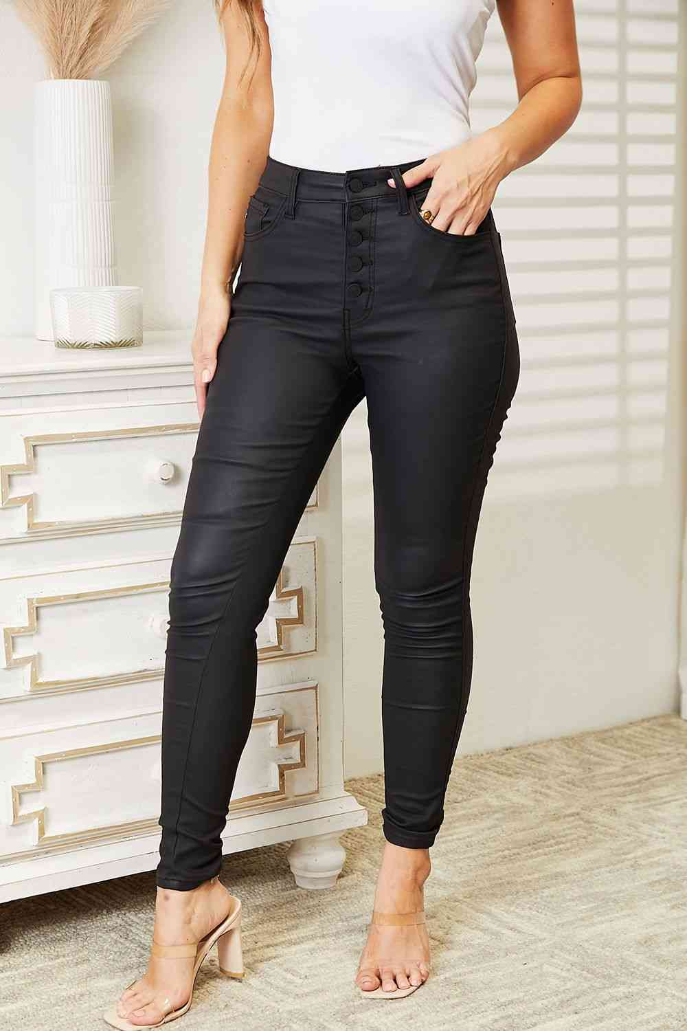 Kancan Full Size High Rise Black Coated Ankle Skinny Jeans - Premium   - Just $97.95! Shop now at LACEDUPED