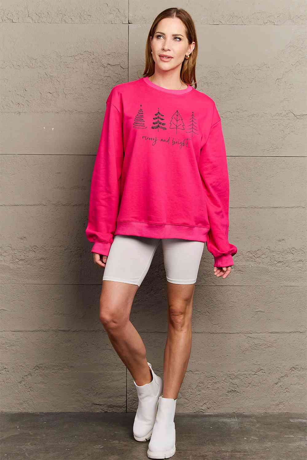 Simply Love Full Size MERRY AND BRIGHT Graphic Sweatshirt - Premium   - Just $48.95! Shop now at LACEDUPED