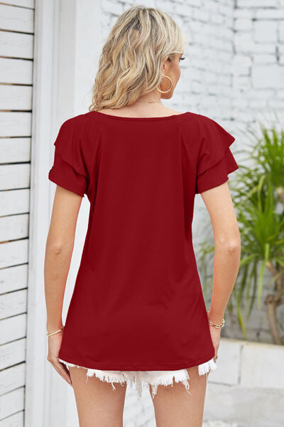 Square Neck Flutter Sleeve T-Shirt - Premium   - Just $31.95! Shop now at LACEDUPED