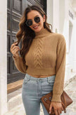 Cropped Mock Neck Cable-Knit Pullover Sweater - Premium   - Just $38.95! Shop now at LACEDUPED