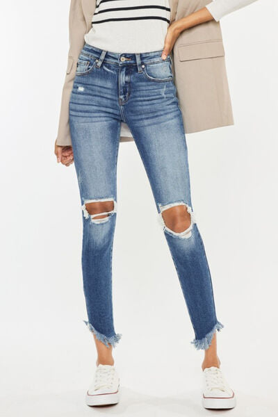 Kancan High Waist Distressed Raw Hem Ankle Skinny Jeans - Premium   - Just $89.95! Shop now at LACEDUPED