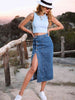 Button Down Denim Skirt - Premium   - Just $49.95! Shop now at LACEDUPED