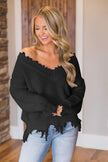 Frayed Hem Dropped Shoulder Sweater - Premium   - Just $43.95! Shop now at LACEDUPED