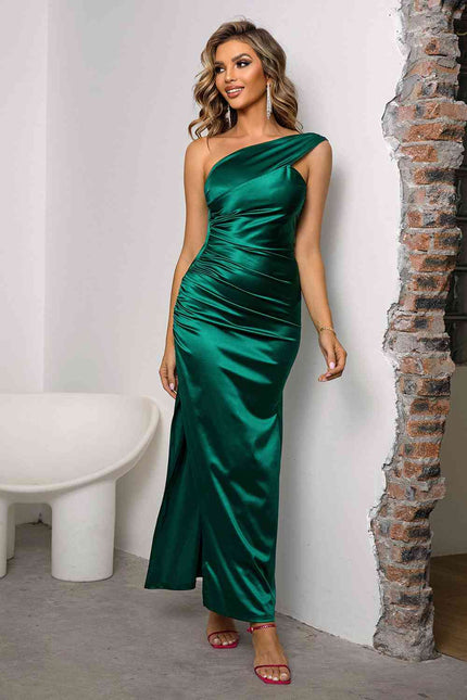 One-Shoulder Ruched Slit Maxi Dress - Premium   - Just $60.95! Shop now at LACEDUPED