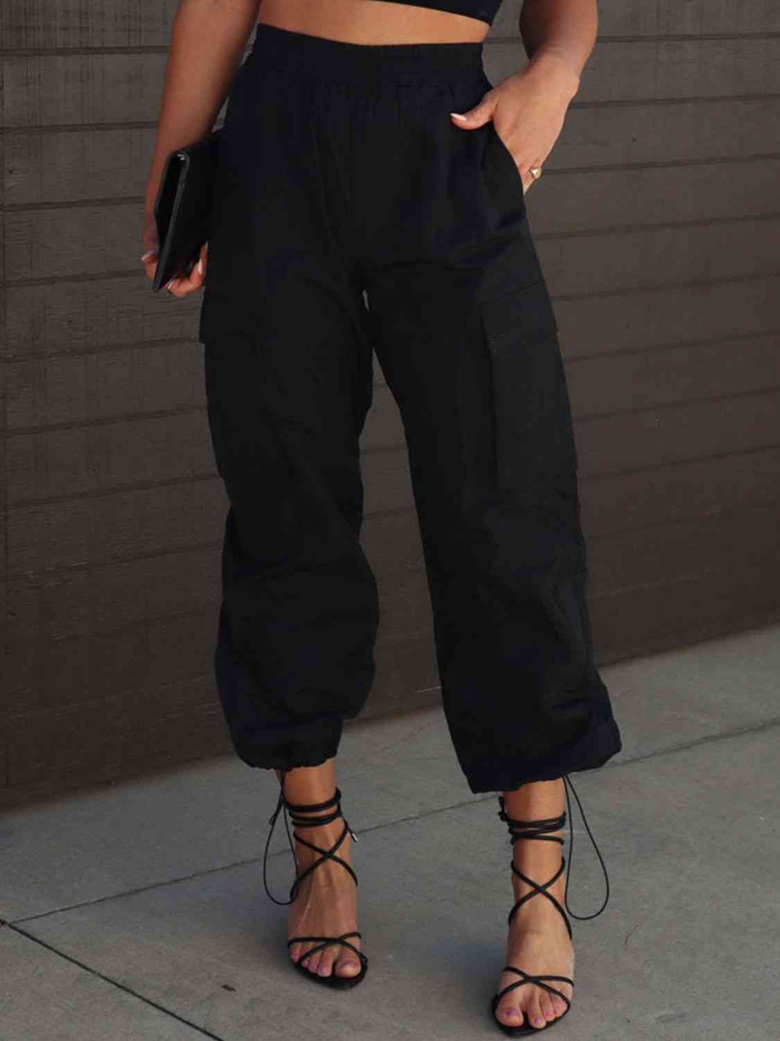 High Waist Drawstring Pants with Pockets - Premium   - Just $47.95! Shop now at LACEDUPED