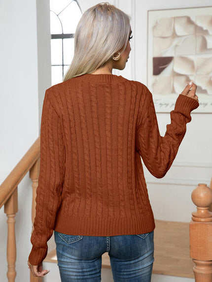 Cable-Knit Round Neck Long Sleeve Sweater - Premium   - Just $42.95! Shop now at LACEDUPED