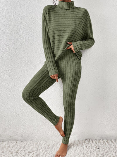 Ribbed Turtleneck Top and Pants Set - Premium   - Just $54.95! Shop now at LACEDUPED