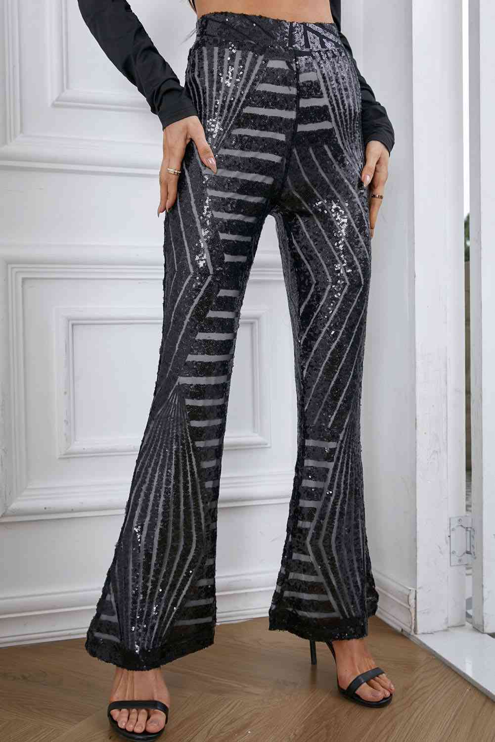 Double Take Sequin High Waist Flared Pants - Premium   - Just $78.95! Shop now at LACEDUPED