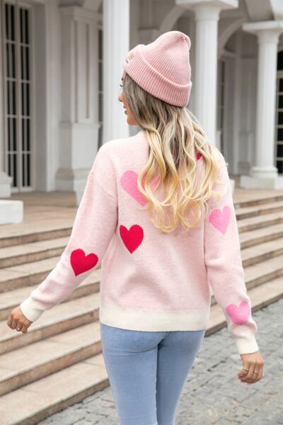 Heart Round Neck Droppped Shoulder Sweater - Premium   - Just $53.95! Shop now at LACEDUPED