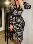 Printed Notched Long Sleeve Wrap Dress - Premium   - Just $40.95! Shop now at LACEDUPED