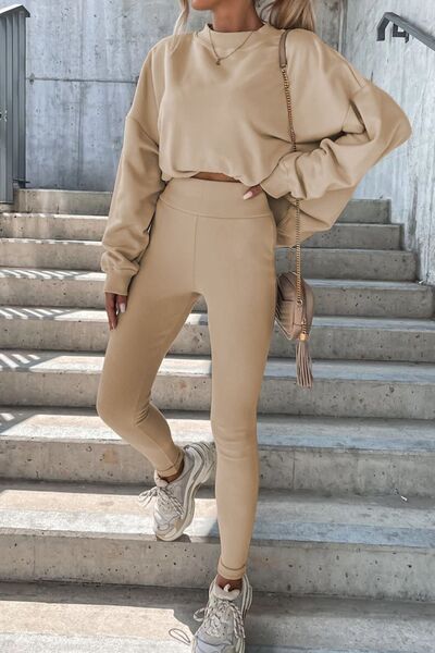 Round Neck Dropped Shoulder Sweatshirt and Pants Set - Premium   - Just $86.95! Shop now at LACEDUPED