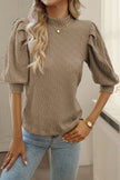 Textured Mock Neck Lantern Sleeve Blouse - Premium   - Just $41.95! Shop now at LACEDUPED