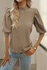 Textured Mock Neck Lantern Sleeve Blouse - Premium   - Just $41.95! Shop now at LACEDUPED