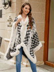 Checkered Faux Fur Trim Poncho - Premium   - Just $69.95! Shop now at LACEDUPED