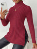 Ribbed Turtleneck Long Sleeve Slit T-Shirt - Premium   - Just $33.95! Shop now at LACEDUPED