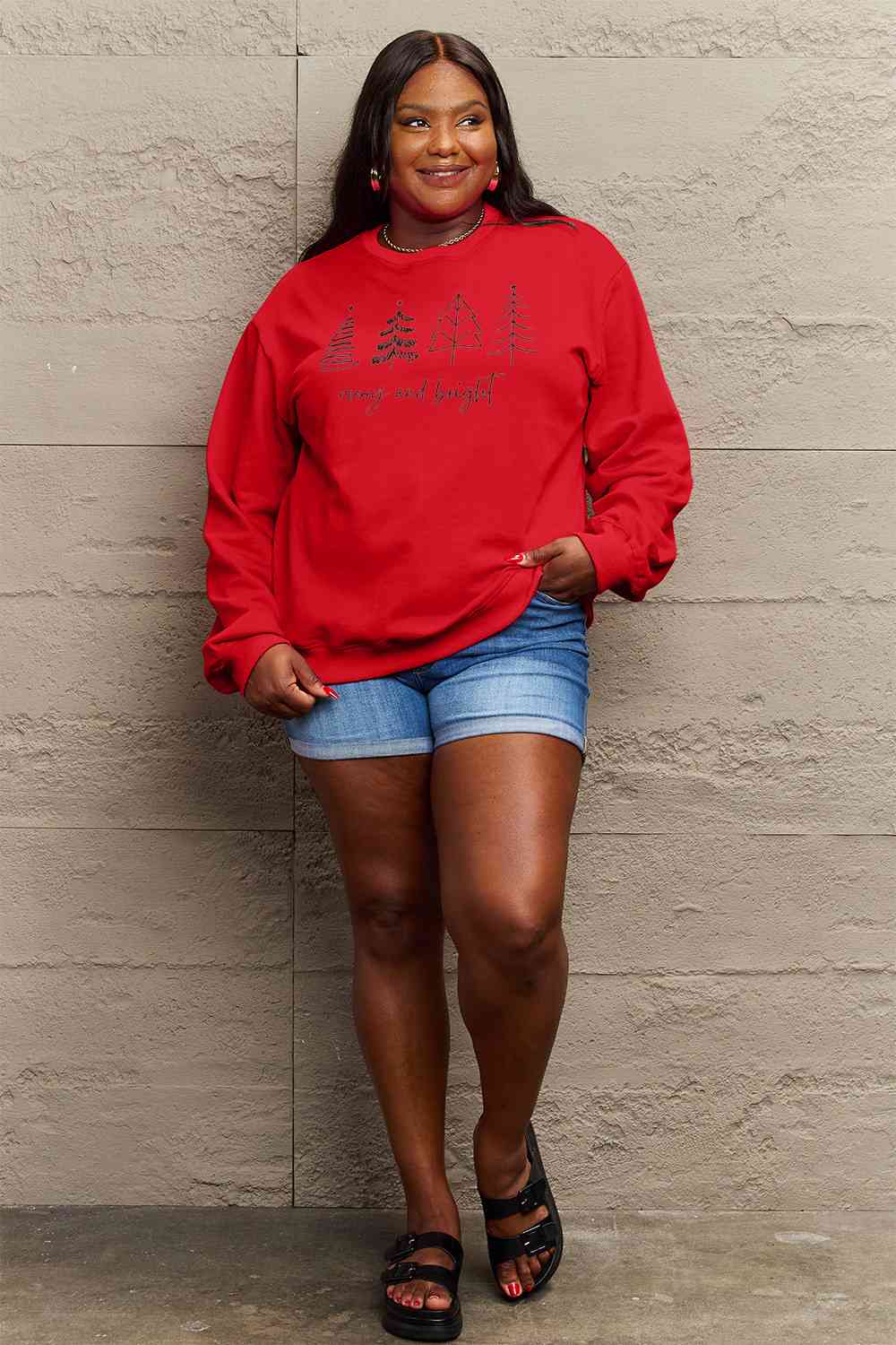 Simply Love Full Size MERRY AND BRIGHT Graphic Sweatshirt - Premium   - Just $48.95! Shop now at LACEDUPED