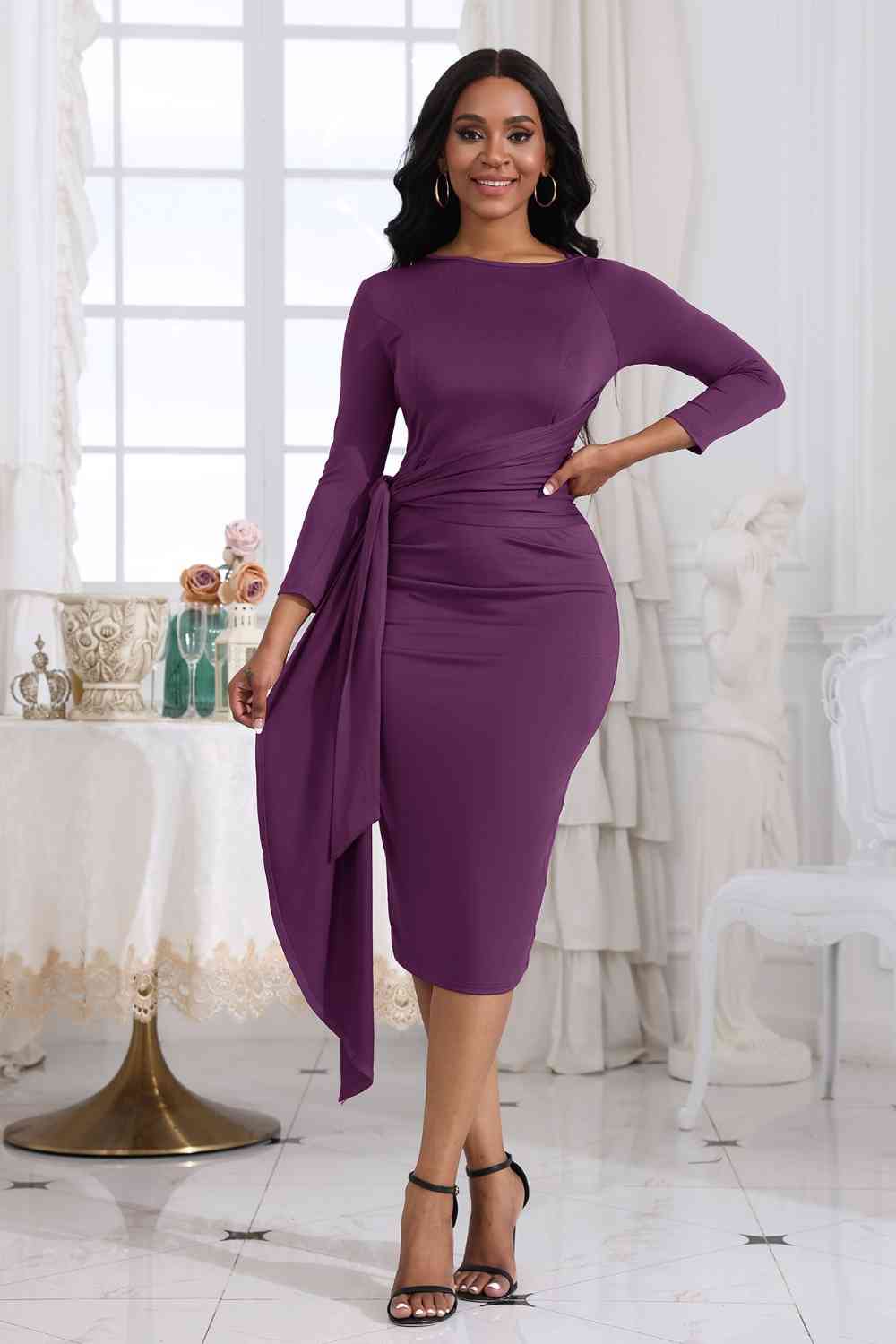 Tie Detail Round Neck Midi Dress - Premium   - Just $44.95! Shop now at LACEDUPED