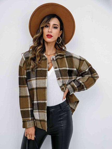 Plaid Button Up Collared Neck Jacket - Premium   - Just $42.95! Shop now at LACEDUPED