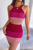 Color Block Sleeveless Crop Knit Top and Skirt Set - Premium   - Just $48.95! Shop now at LACEDUPED