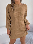 Cable-Knit Round Neck Sweater Dress - Premium   - Just $39.16! Shop now at LACEDUPED