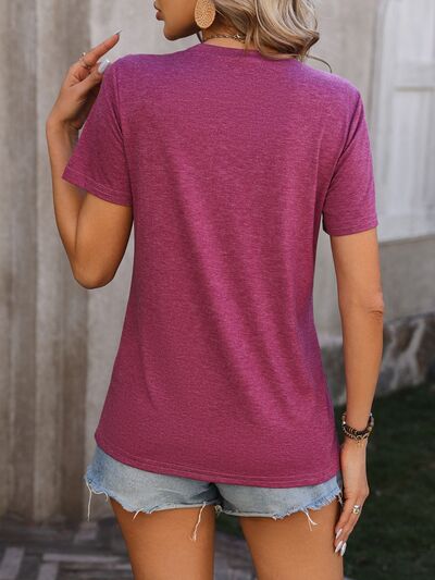 Heathered Round Neck Short Sleeve T-Shirt - Premium   - Just $31.95! Shop now at LACEDUPED