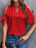 Notched Cold Shoulder Blouse - Premium   - Just $34.95! Shop now at LACEDUPED