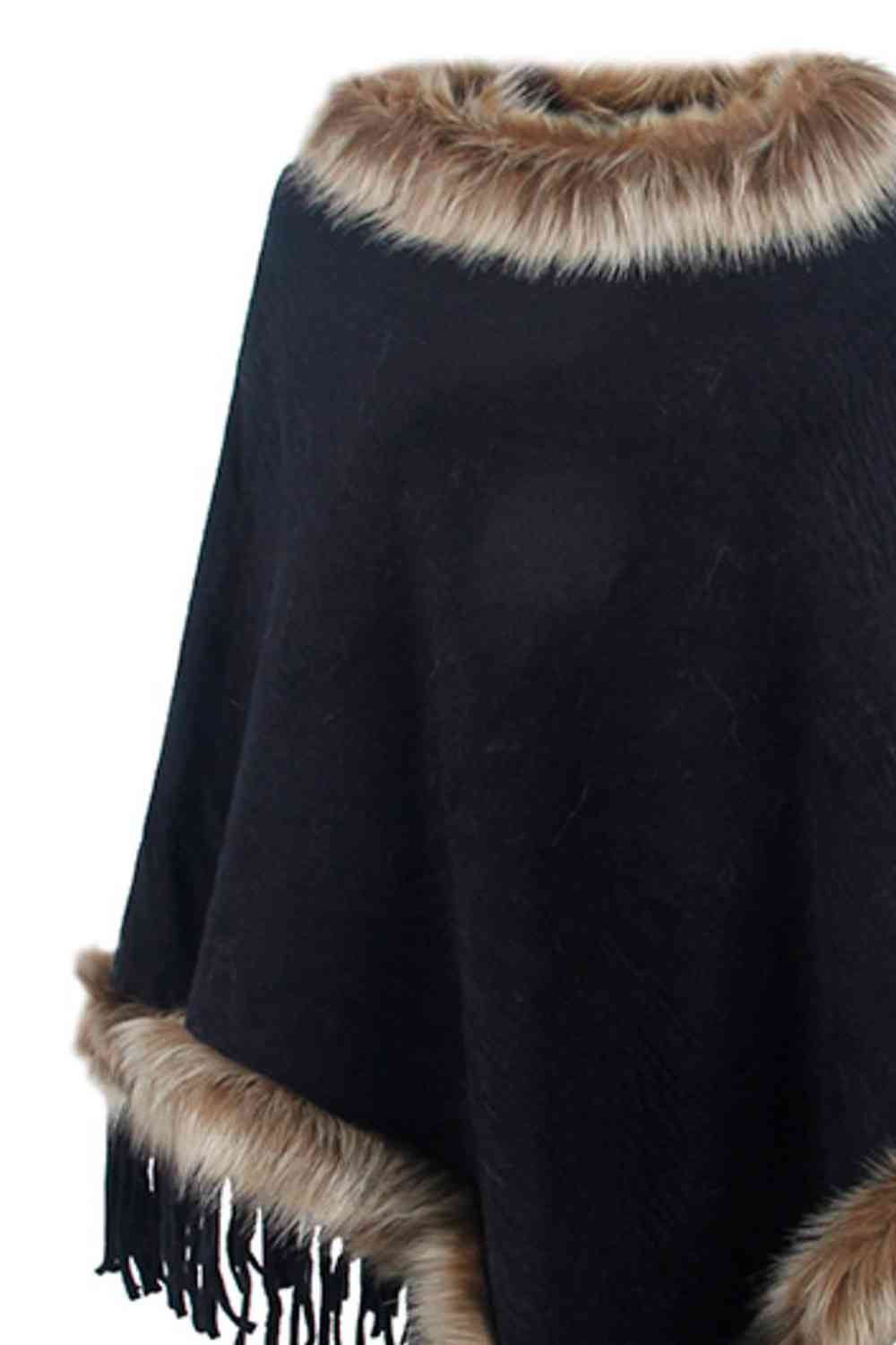 Faux Fur Trim Fringed Poncho - Premium   - Just $42.95! Shop now at LACEDUPED