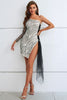 Zebra Print Rhinestone Slit Single Shoulder Dress - Premium   - Just $172.95! Shop now at LACEDUPED