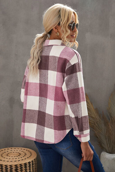 Plaid Button Up Dropped Shoulder Jacket - Premium   - Just $79.95! Shop now at LACEDUPED