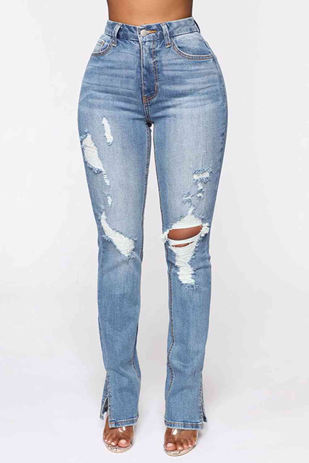 Distressed Slit Jeans - Premium   - Just $62.95! Shop now at LACEDUPED