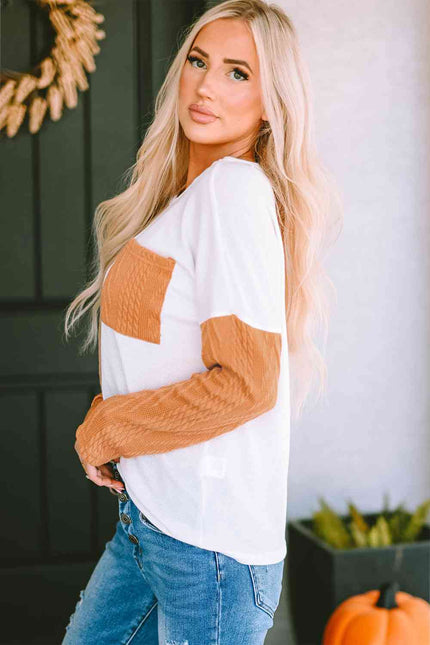 Full Size Color Block Cable-Knit Tops - Premium   - Just $43.95! Shop now at LACEDUPED