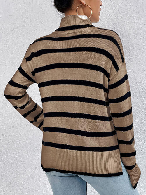 Striped Turtleneck Long Sleeve Sweater - Premium   - Just $58.95! Shop now at LACEDUPED