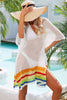 Rainbow Stripe Openwork Slit Cover-Up - Premium   - Just $43.95! Shop now at LACEDUPED