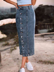 Button Down Denim Skirt - Premium   - Just $49.95! Shop now at LACEDUPED