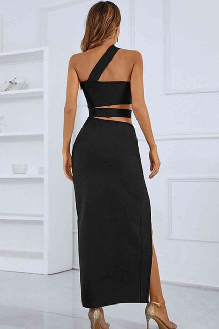 One-Shoulder Cutout Front Split Maxi Dress - Premium   - Just $150.95! Shop now at LACEDUPED