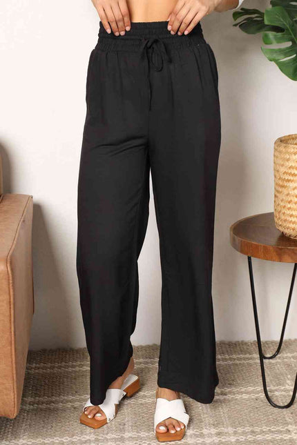 Double Take Drawstring Smocked Waist Wide Leg Pants - Premium   - Just $44.95! Shop now at LACEDUPED