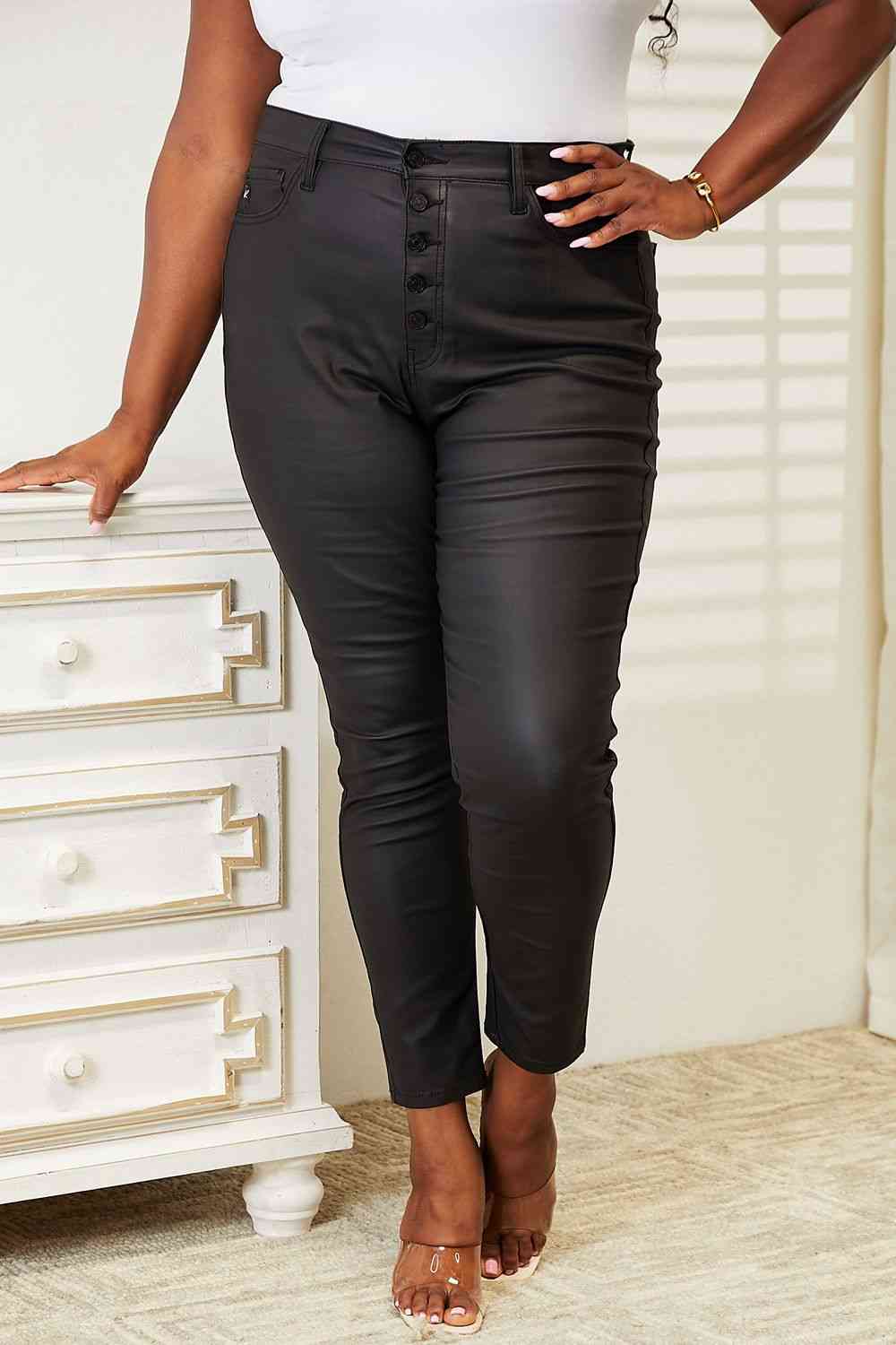 Kancan Full Size High Rise Black Coated Ankle Skinny Jeans - Premium   - Just $97.95! Shop now at LACEDUPED