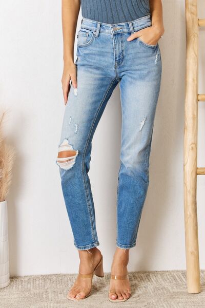 Kancan High Rise Distressed Slim Straight Jeans - Premium   - Just $99.95! Shop now at LACEDUPED