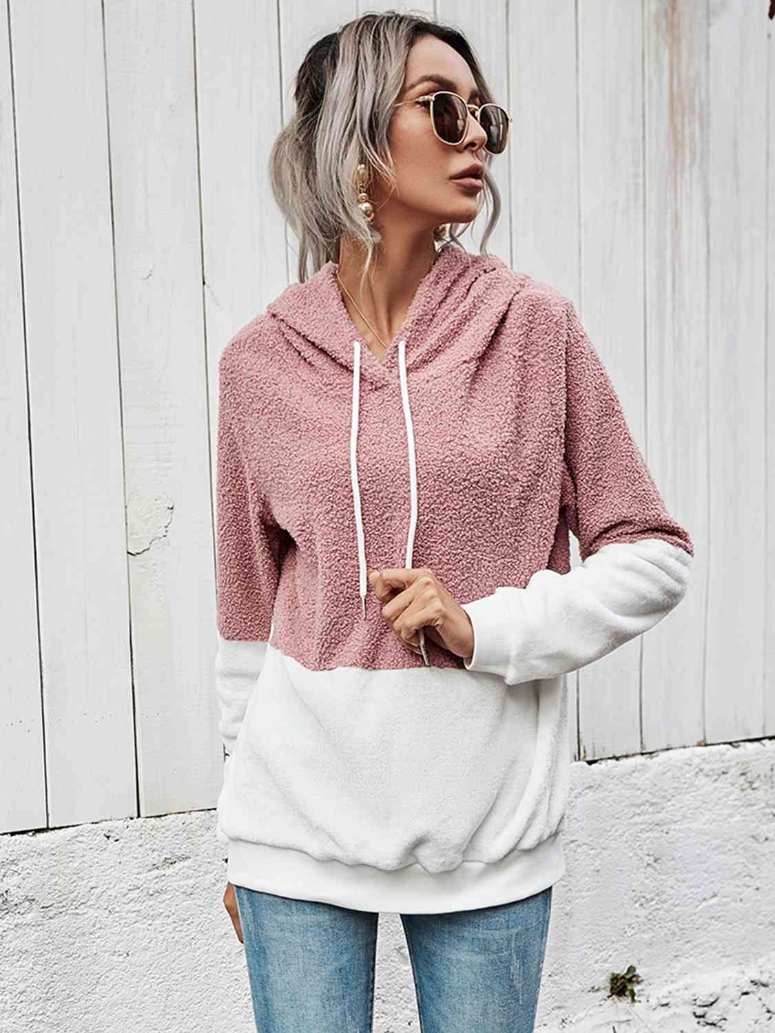 Contrast Drawstring Long Sleeve Hoodie - Premium   - Just $35.95! Shop now at LACEDUPED