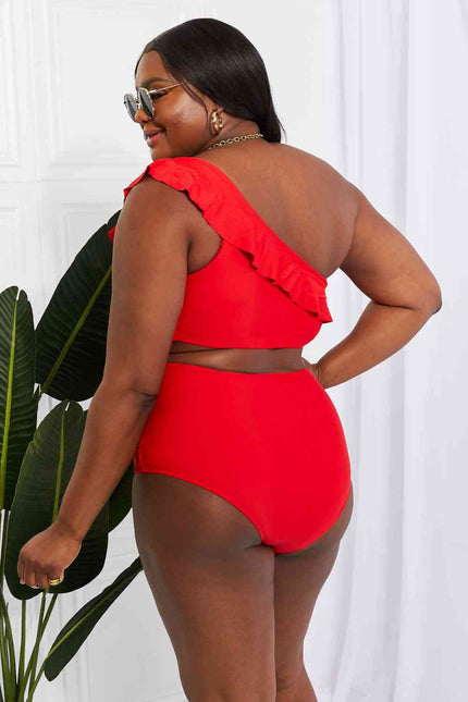 Marina West Swim Seaside Romance Ruffle One-Shoulder Bikini in Red - Premium   - Just $76.95! Shop now at LACEDUPED