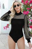 Mesh Long Sleeve Velvet Bodysuit - Premium   - Just $35.95! Shop now at LACEDUPED