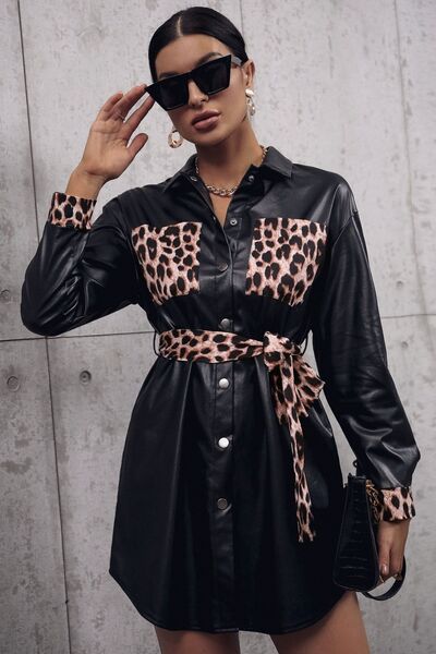 Tied Leopard Snap Down Trench Coat - Premium   - Just $60.95! Shop now at LACEDUPED