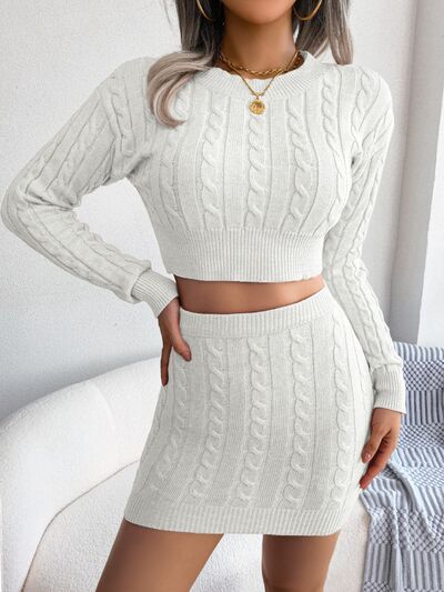 Cable-Knit Round Neck Top and Skirt Sweater Set - Premium   - Just $53.95! Shop now at LACEDUPED