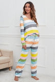 Striped Round Neck Long Sleeve Top and Drawstring Pants Lounge Set - Premium   - Just $53.95! Shop now at LACEDUPED