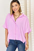 Zenana Texture Button Up Short Sleeve High-Low Shirt - Premium   - Just $39.95! Shop now at LACEDUPED