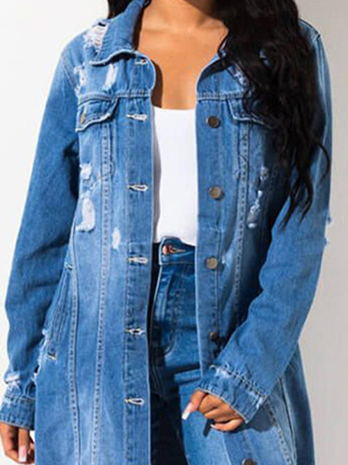 Long Sleeve Raw Hem Denim Jacket - Premium   - Just $112.95! Shop now at LACEDUPED