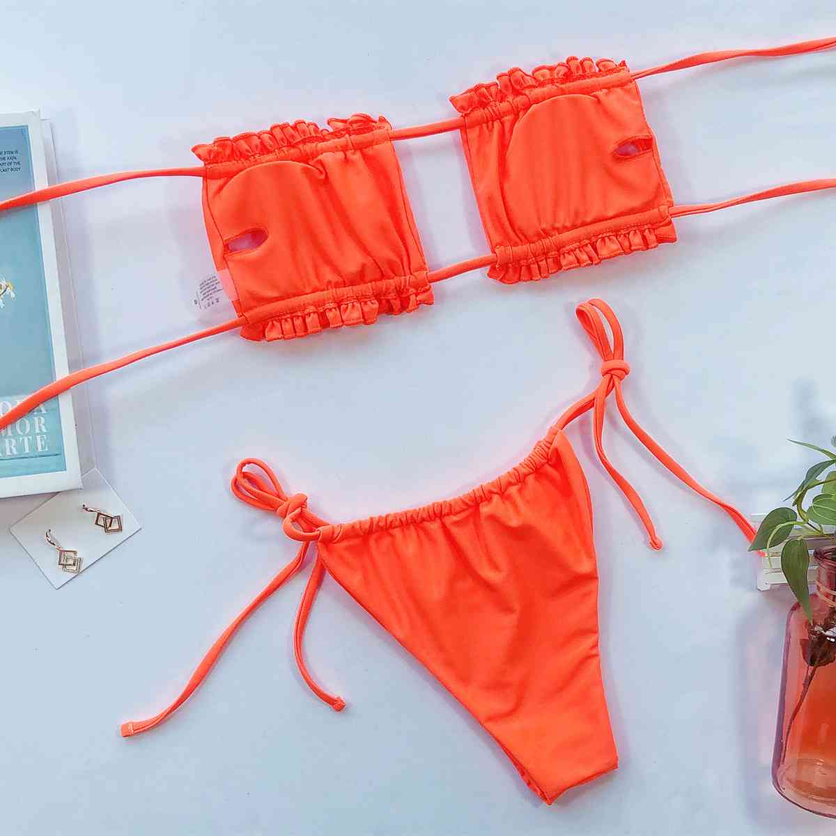 Frill Trim Ruched Bikini Set - Premium   - Just $33.95! Shop now at LACEDUPED